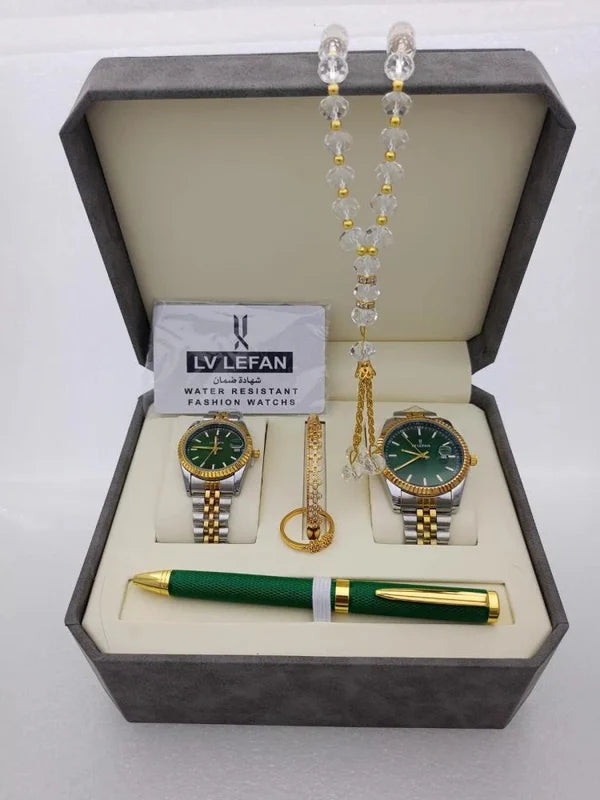 Men's Stainless Steel Set Watch, Rosary, Pen & Cufflinks